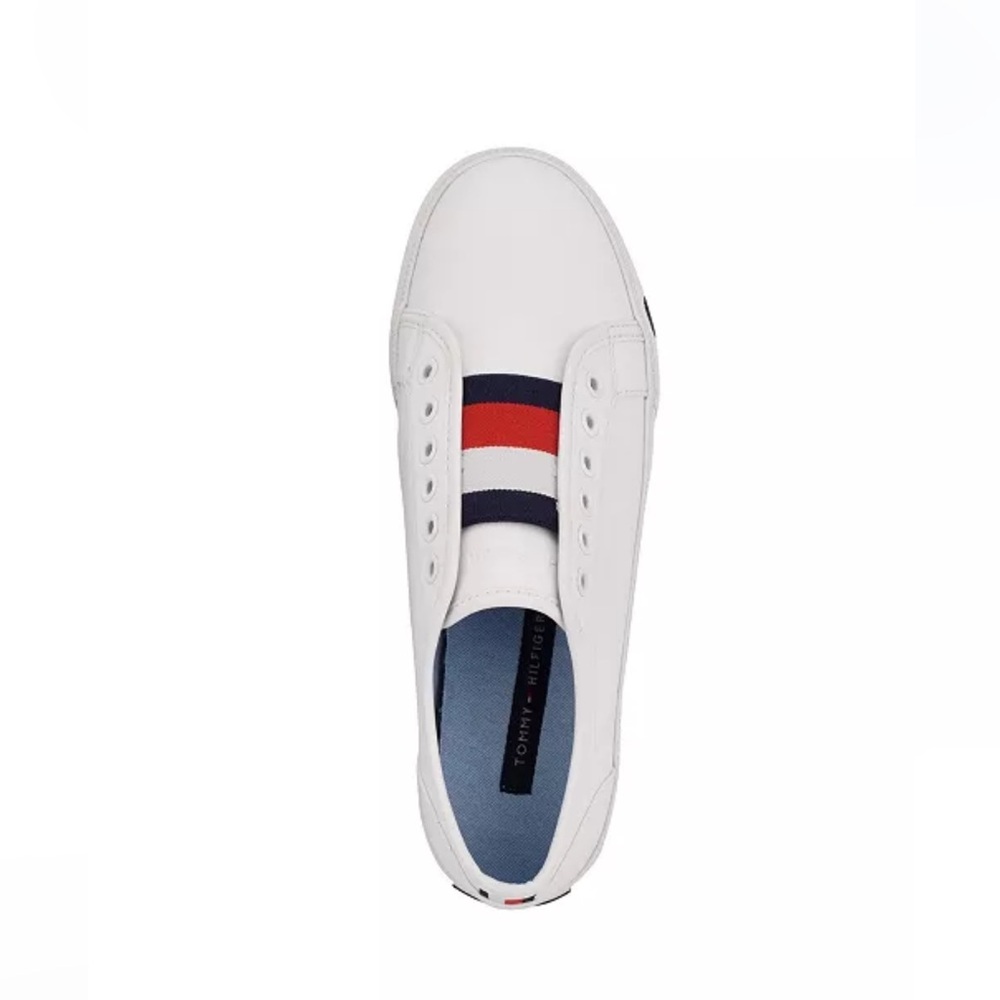 Tommy Hilfiger White Sneakers with Red and Blue Stripes